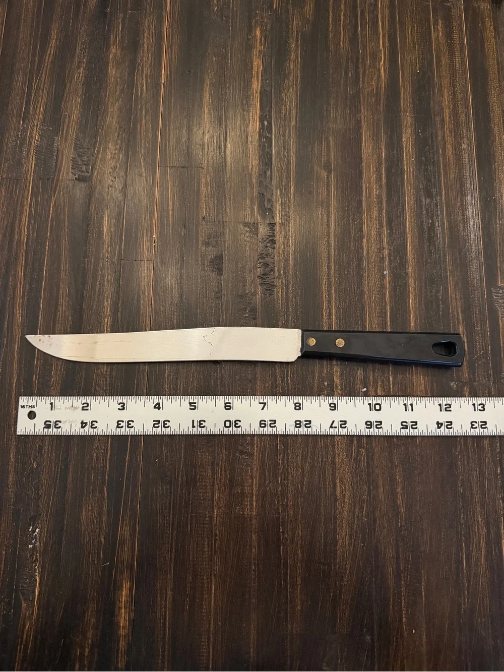 Vintage Royal Brand Sharp Cutter Stainless Steel 8” Blade Black Handle 12” Knife